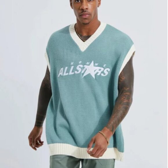 Boohooman All Stars Knitted Varsity Vest - L - Picture 1 of 7